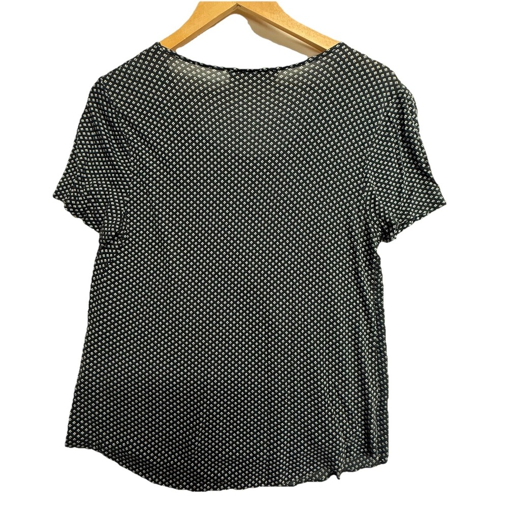 LOFT Petite Blouse MP Navy White Print Short Sleeve Lightweight Top - Picture 2 of 9